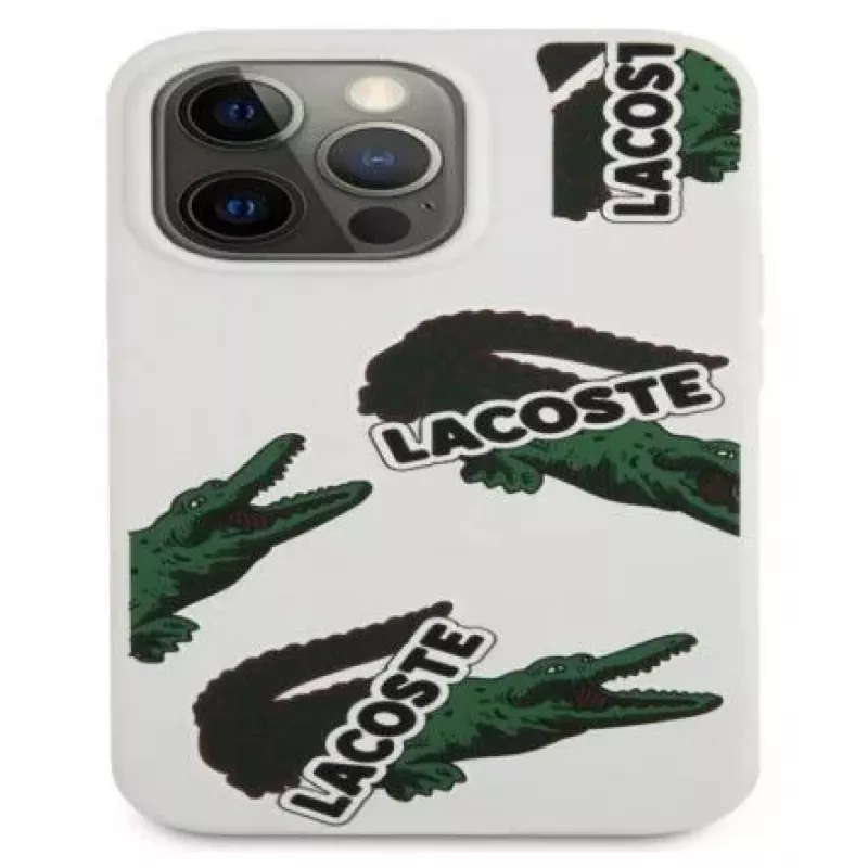 Lacoste Apple iPhone 13 Pro Liquid Silicone Allover Pattern puzdro biela