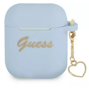 Guess AirPods 1/2 kryt silikón Charm Heart Collection modrá