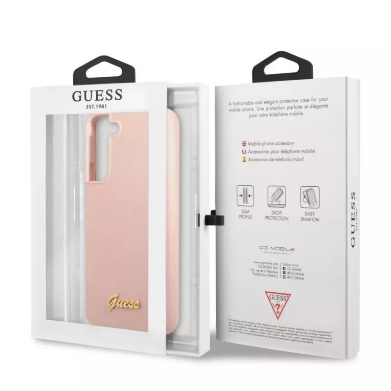 Guess Silicone Metal Logo puzdro pre Samsung Galaxy S22 Plus - ružová