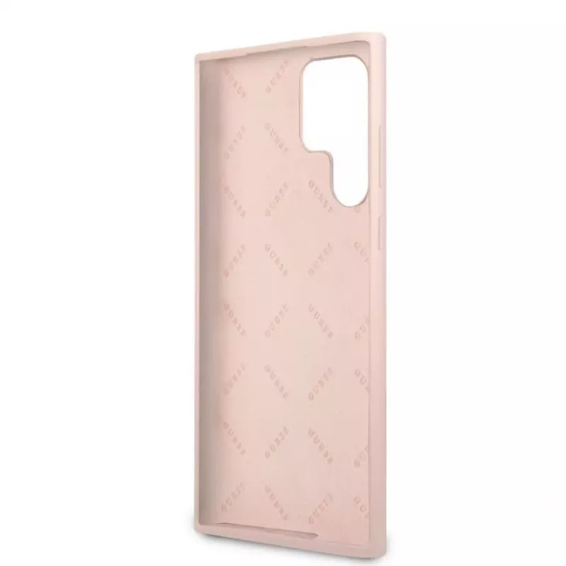 Guess Samsung Galaxy S22 Ultra Silicone Metal Logo puzdro ružová