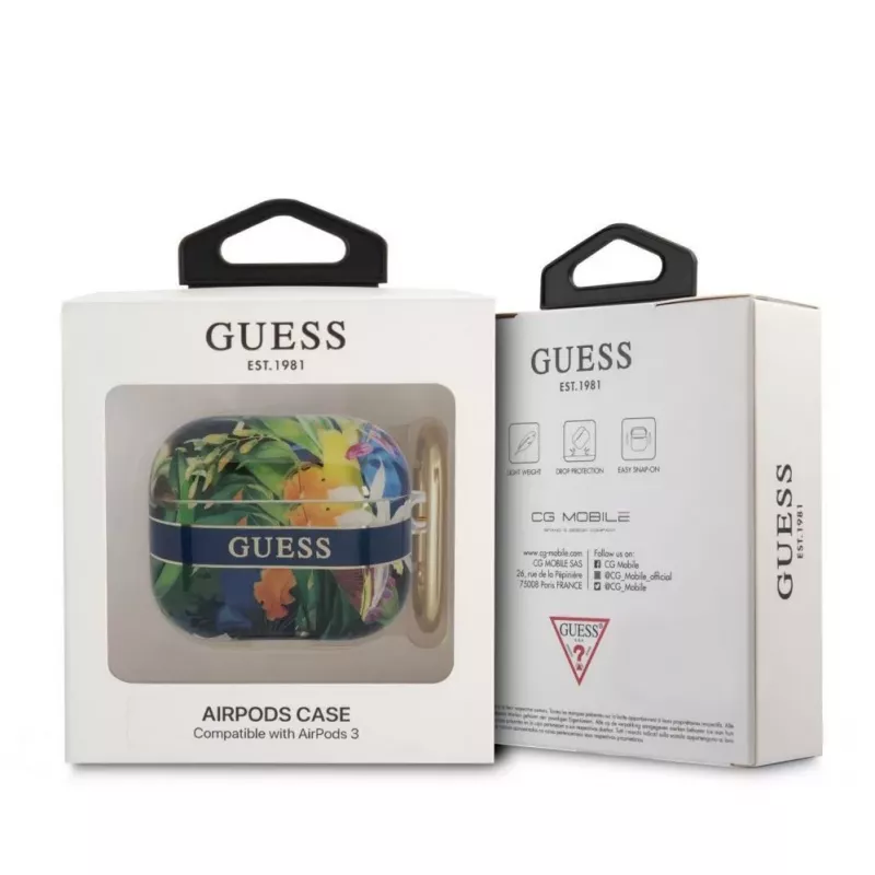 Guess Apple AirPods 3 TPU Flower Print puzdro modrá