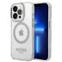Guess Apple iPhone 14 Pro Max 6.7 pevné puzdro Metal Outline Magsafe strieborná