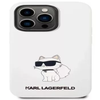 Karl Lagerfeld Apple iPhone 14 Pro puzdro z tekutého silikónu Choupette NFT biela