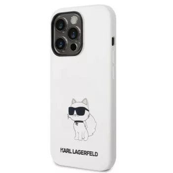 Karl Lagerfeld Apple iPhone 14 Pro puzdro z tekutého silikónu Choupette NFT biela