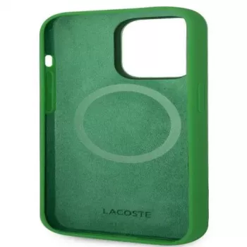 Lacoste Apple iPhone 15 6,1 palca puzdro z tekutého silikónu s mikrovláknom Croc Logo Magsafe zelená