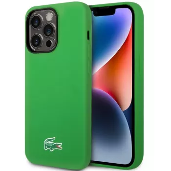 Lacoste Apple iPhone 15 6,1 palca puzdro z tekutého silikónu s mikrovláknom Croc Logo Magsafe zelená