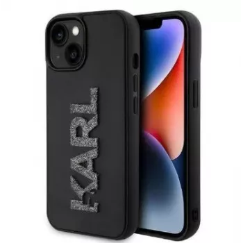 Karl Lagerfeld Apple iPhone 15 pevné puzdro 3D LOGO GLITTER čierna