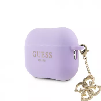 Guess Apple AirPods Pro 2 puzdro silikónové Classic Logo Gold s 4G príveskom fialová