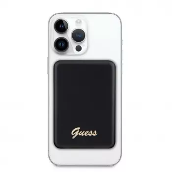 Guess powerbanka 5000mAh 15W MagSafe a normálne nabíjanie s kovovým Script Logo čierna