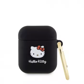 Hello Kitty puzdro z tekutého silikónu 3D Kitty Head Logo pre AirPods 1/2 čierna