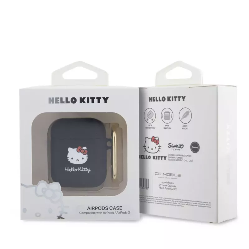 Hello Kitty puzdro z tekutého silikónu 3D Kitty Head Logo pre AirPods 1/2 čierna