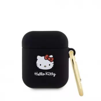 Hello Kitty puzdro z tekutého silikónu 3D Kitty Head Logo pre AirPods 1/2 čierna