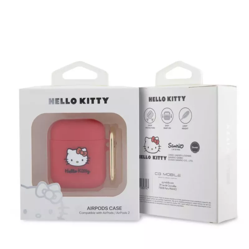 Hello Kitty puzdro pre Apple AirPods 1/2 silikónové 3D Kitty Head červené