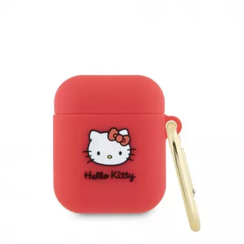 Hello Kitty puzdro pre Apple AirPods 1/2 silikónové 3D Kitty Head červené