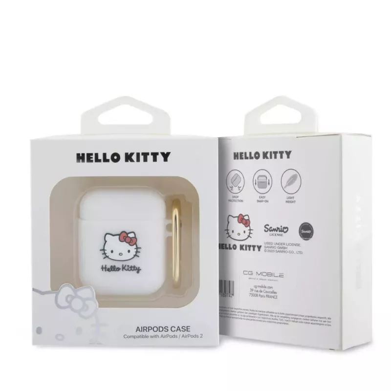 Hello Kitty HKA23DKHSH silikónové puzdro 3D Kitty Head pre Apple AirPods 1/2 biela