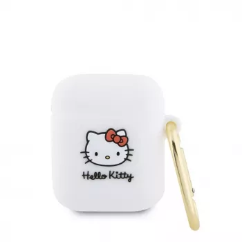 Hello Kitty HKA23DKHSH silikónové puzdro 3D Kitty Head pre Apple AirPods 1/2 biela