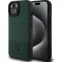 U.S. Polo PU Apple iPhone 15 kožené puzdro Mesh vzor dvojitý kôň zelená