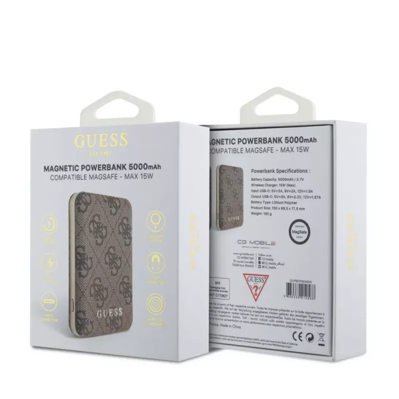 Guess powerbanka MagSafe 5000mAh 4G PU hnedá