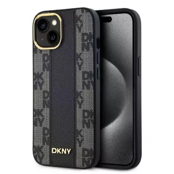 DKNY Apple DKNY PU kožené puzdro Checkered Pattern Magsafe pre iPhone 15 čierna
