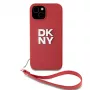 DKNY PU kožené puzdro Stack Logo Wrist Strap pre iPhone 15 červená
