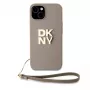 DKNY Apple DKNY PU kožené puzdro Stack Logo s pútkom na zápästie pre iPhone 15 béžové