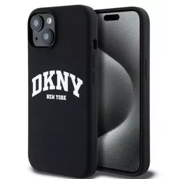 DKNY Apple iPhone 15 Hardcase Liquid Silicone White Printed Logo MagSafe čierna