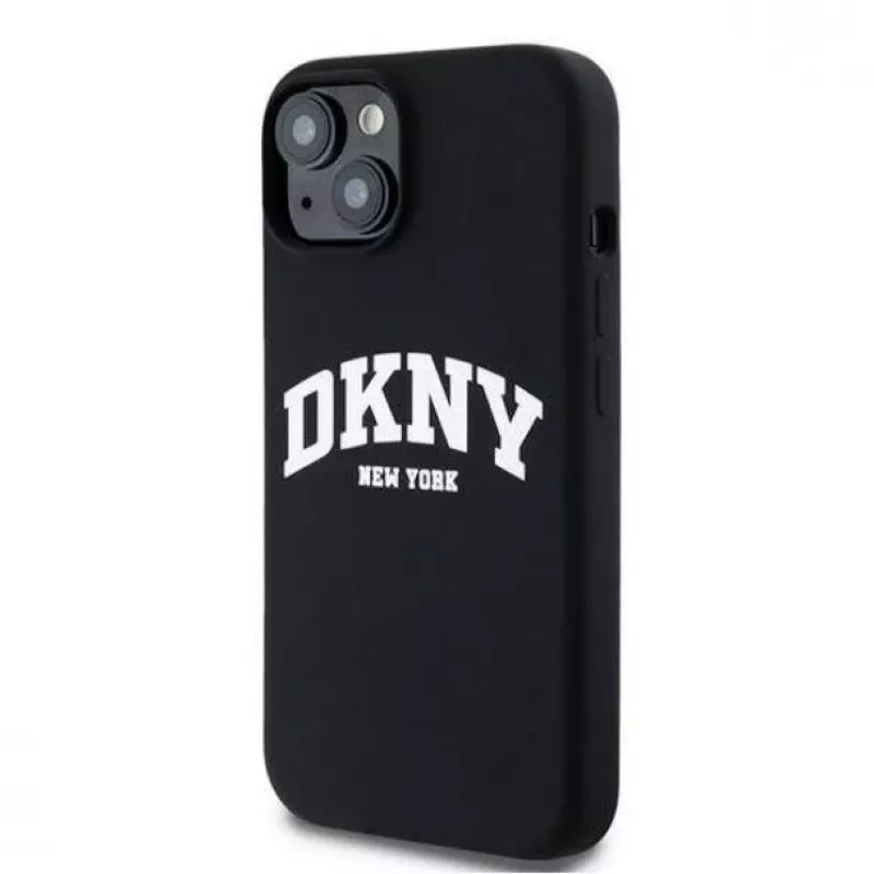 DKNY Apple iPhone 15 Hardcase Liquid Silicone White Printed Logo MagSafe čierna