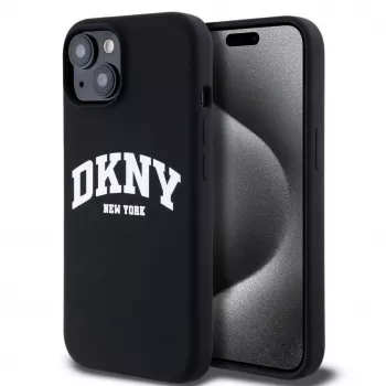DKNY Apple iPhone 15 Hardcase Liquid Silicone White Printed Logo MagSafe čierna