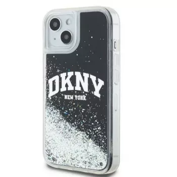 DKNY Apple iPhone 15 pevné puzdro Liquid Glitter Big Logo čierne