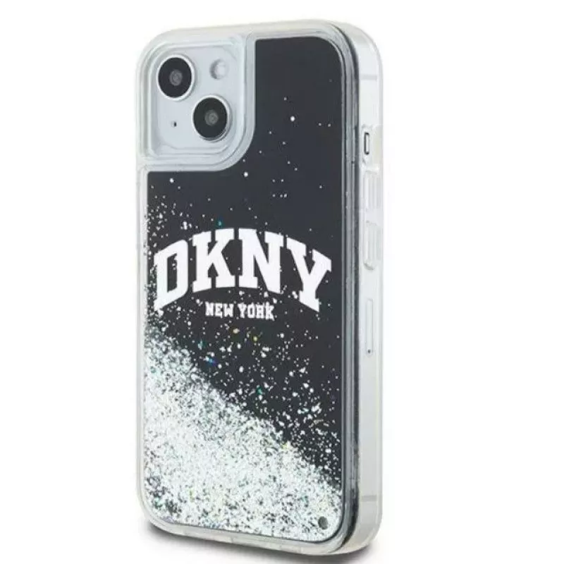 DKNY Apple iPhone 15 pevné puzdro Liquid Glitter Big Logo čierne