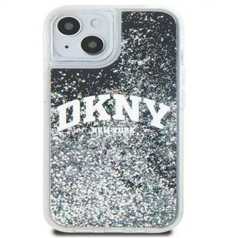 DKNY Apple iPhone 15 pevné puzdro Liquid Glitter Big Logo čierne