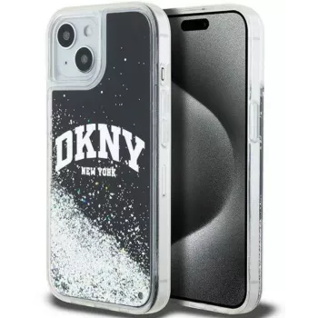 DKNY Apple iPhone 15 pevné puzdro Liquid Glitter Big Logo čierne