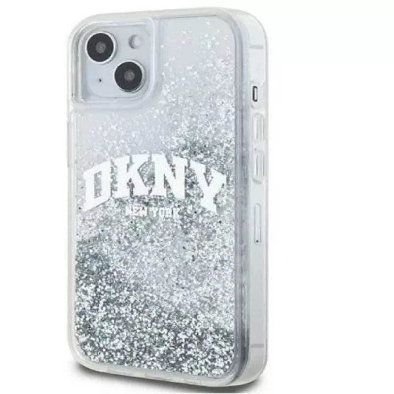 DKNY Apple iPhone 15 pevné puzdro Liquid Glitter Big Logo čierne
