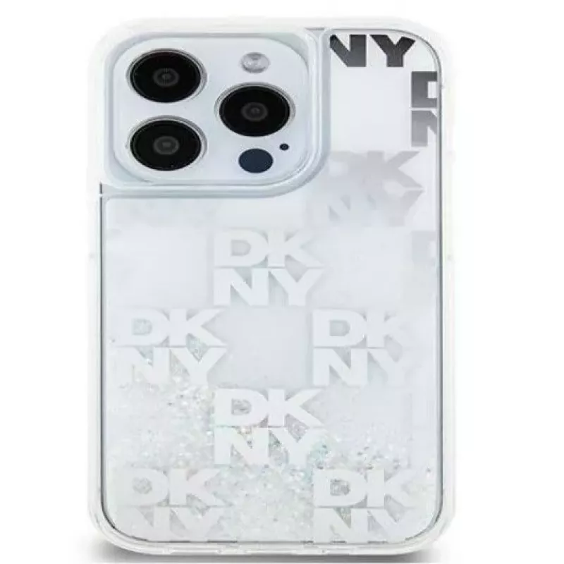 DKNY Apple iPhone 15 Pro 6.1 pevné puzdro Liquid Glitter Multilogo biele