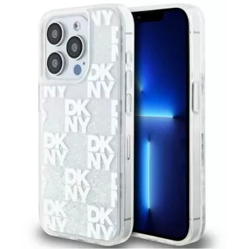 DKNY Apple iPhone 15 Pro 6.1 pevné puzdro Liquid Glitter Multilogo biele