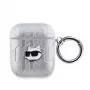 Karl Lagerfeld PU embosované puzdro Choupette Head pre AirPods 1/2 strieborné