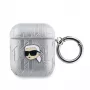 Karl Lagerfeld PU embosované puzdro Karl Head pre AirPods 1/2 strieborné