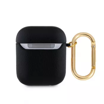Guess Apple AirPods 1/2 PU zrnité puzdro Classic Logo čierne