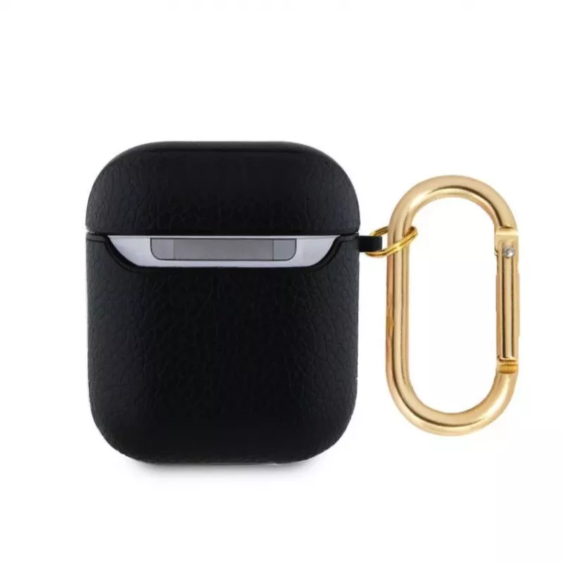 Guess Apple AirPods 1/2 PU zrnité puzdro Classic Logo čierne