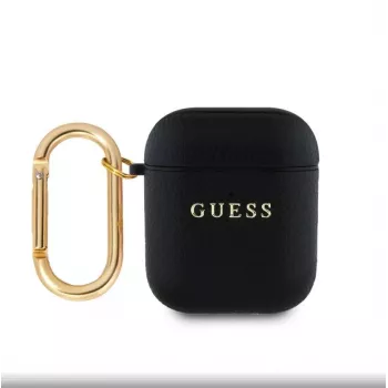 Guess Apple AirPods 1/2 PU zrnité puzdro Classic Logo čierne