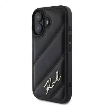 Karl Lagerfeld Tvrdé puzdro pre iPhone 16, Quilted Signature, čierne