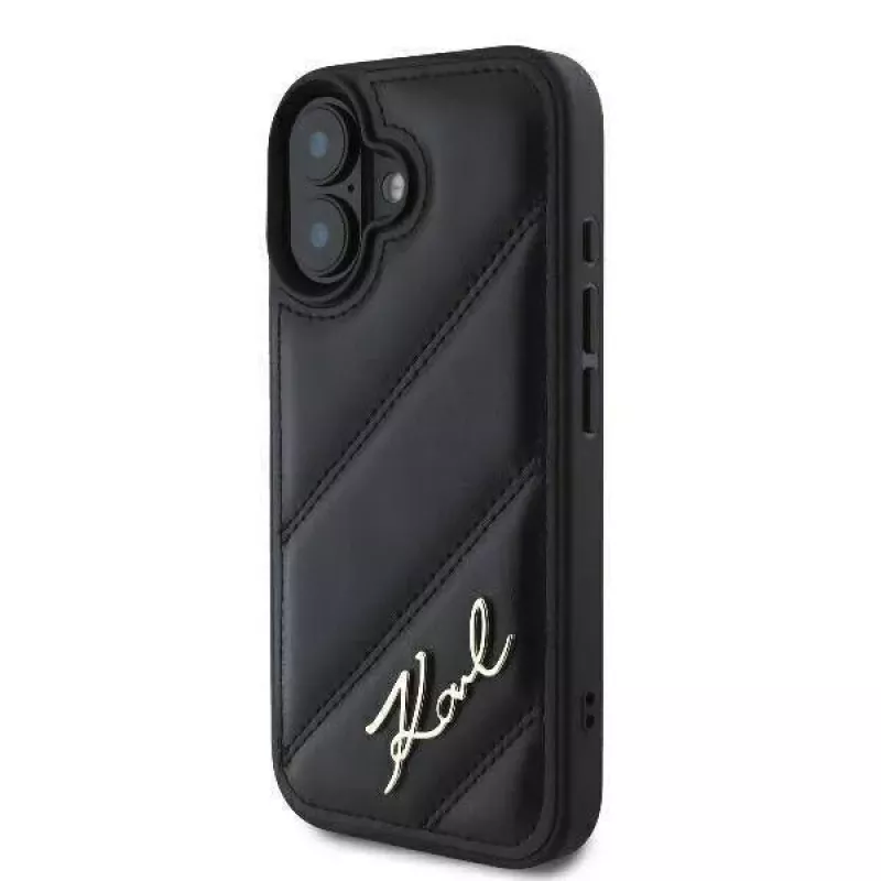 Karl Lagerfeld Tvrdé puzdro pre iPhone 16, Quilted Signature, čierne
