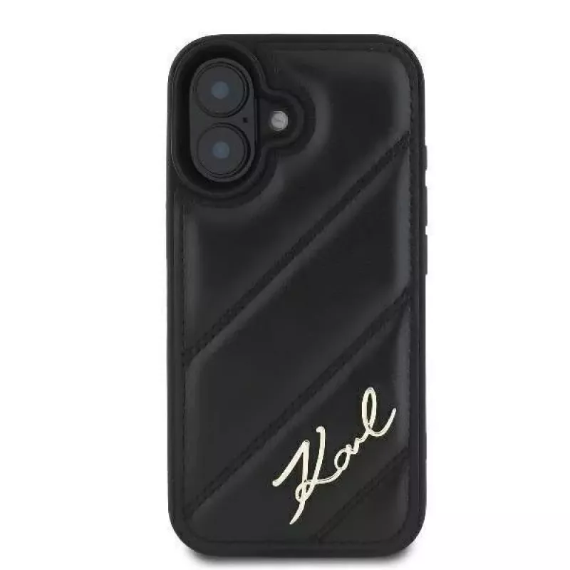 Karl Lagerfeld Tvrdé puzdro pre iPhone 16, Quilted Signature, čierne