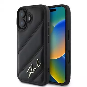 Karl Lagerfeld Tvrdé puzdro pre iPhone 16, Quilted Signature, čierne