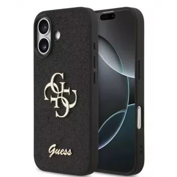 Guess Apple iPhone 17 PU pevné puzdro Glitter 4G Metal Logo čierne