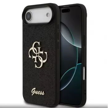 Guess Apple iPhone Air PU pevné puzdro Glitter 4G Metal Logo čierne