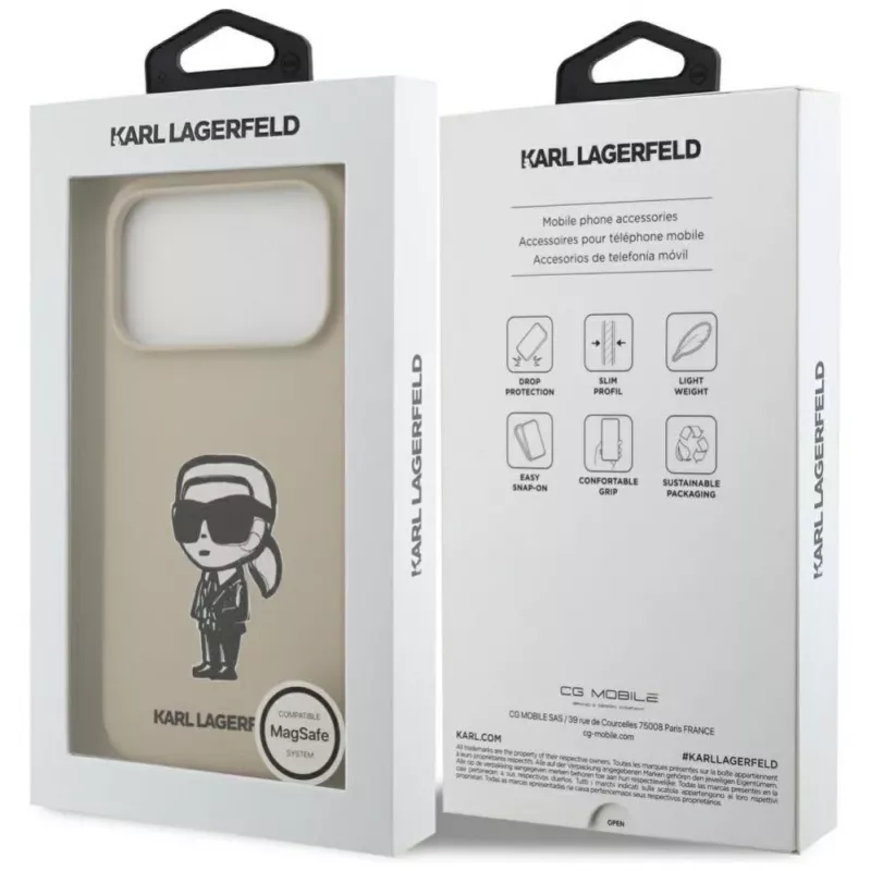 Karl Lagerfeld Apple iPhone 17 Pro silikónové puzdro s MagSafe - hnedé (KL Sketch & Logo)