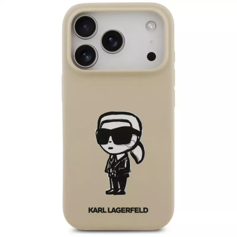 Karl Lagerfeld Apple iPhone 17 Pro silikónové puzdro s MagSafe - hnedé (KL Sketch & Logo)