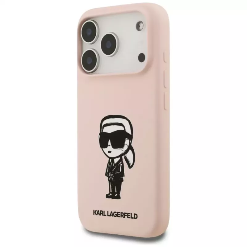 Karl Lagerfeld Silikónové puzdro pre iPhone 17 Pro s MagSafe, KL Sketch & Logo, ružové