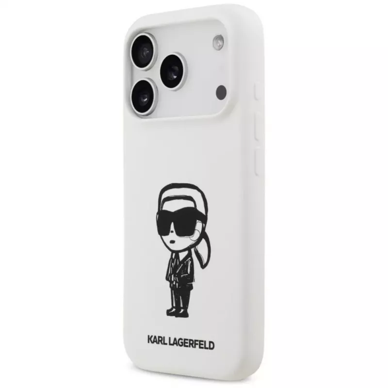 Karl Lagerfeld KL Sketch & Logo silikónové puzdro pre Apple iPhone 17 Pro s MagSafe - biele